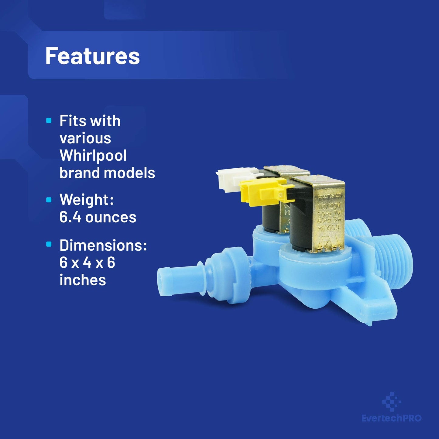 EvertechPRO Washer Valve Replacement for Whirlpool 8540751 1179987 8540043