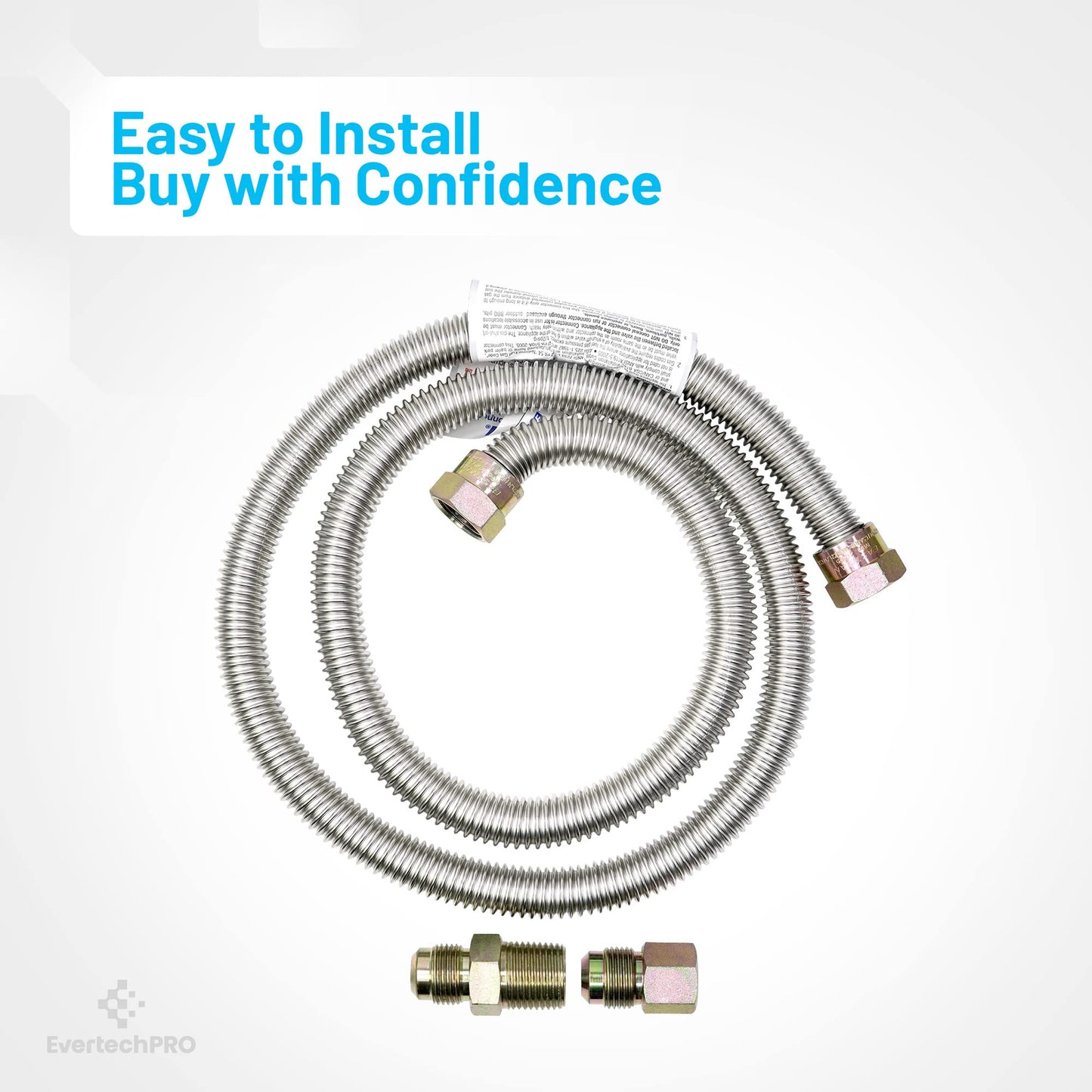 EvertechPRO 58690 4ft Gas Connector Hose Kit With 1/2” MIP x 3/8” FIP for Gas Appliances including Gas Dryer and Water Heater 48” Stainless Steel