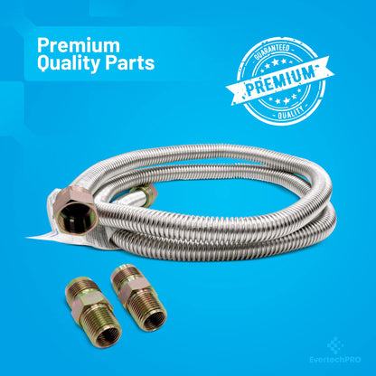 EvertechPRO 49698 5ft Gas Range Connector 60" Stainless Steel Range Gas Line for Stove or Kitchen Range Leakproof and Long Lasting with 5/8 OD Hose Corrugated Pipe and 1/2 in MIP x 1/2 in MIP fittings