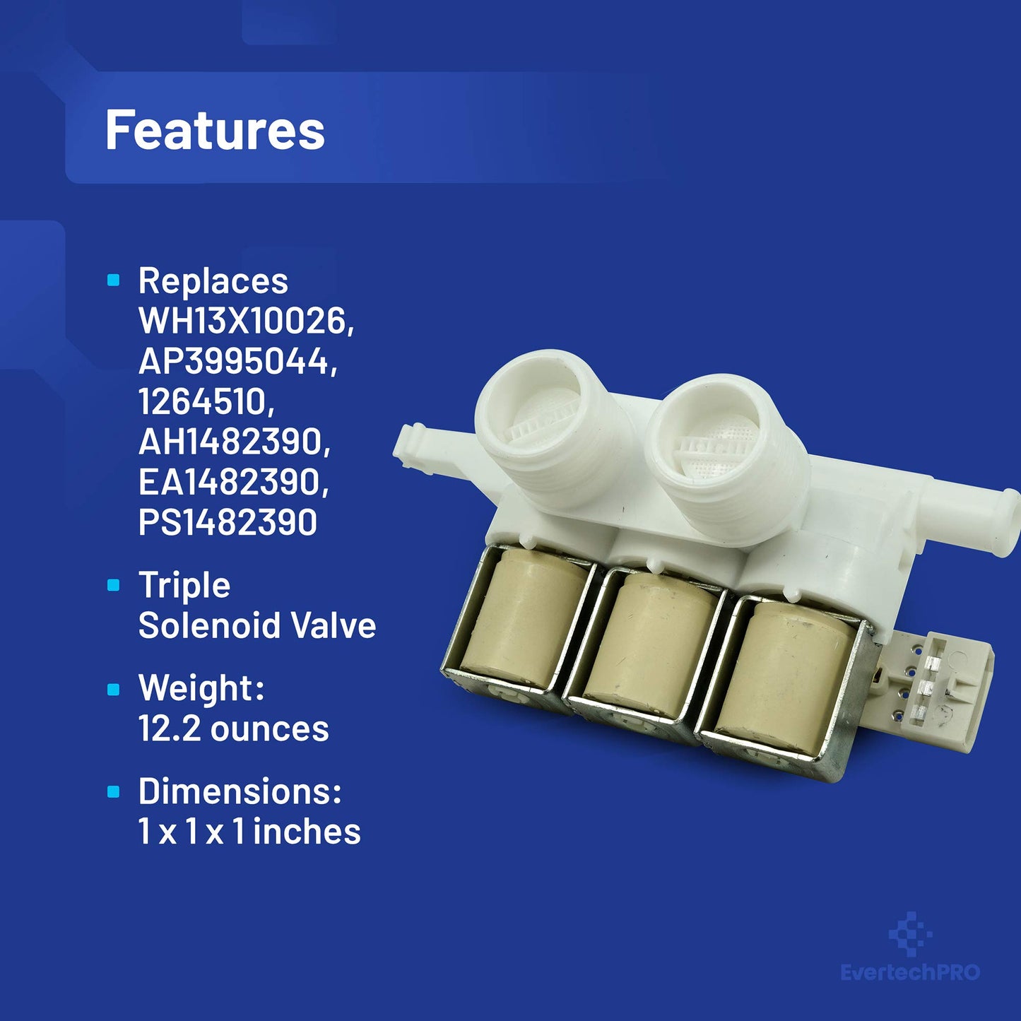 EvertechPRO WH13X10026 Triple Water Valve Replacement for GE Washer 1264510 AH1482390 EA1482390 PS1482390
