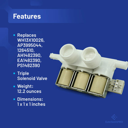 EvertechPRO WH13X10026 Triple Water Valve Replacement for GE Washer 1264510 AH1482390 EA1482390 PS1482390