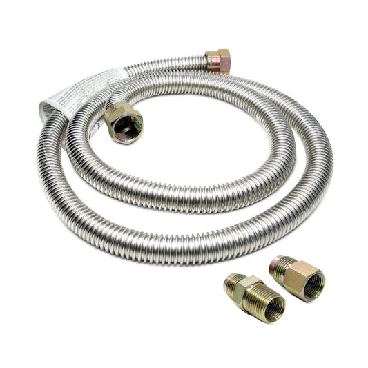 EvertechPRO 58690 4ft Gas Connector Hose Kit With 1/2” MIP x 3/8” FIP for Gas Appliances including Gas Dryer and Water Heater 48” Stainless Steel
