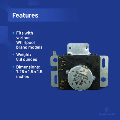 EvertechPRO Appliance Timer Replacement for Whirlpool W10857612 W10436308 WPW10436308