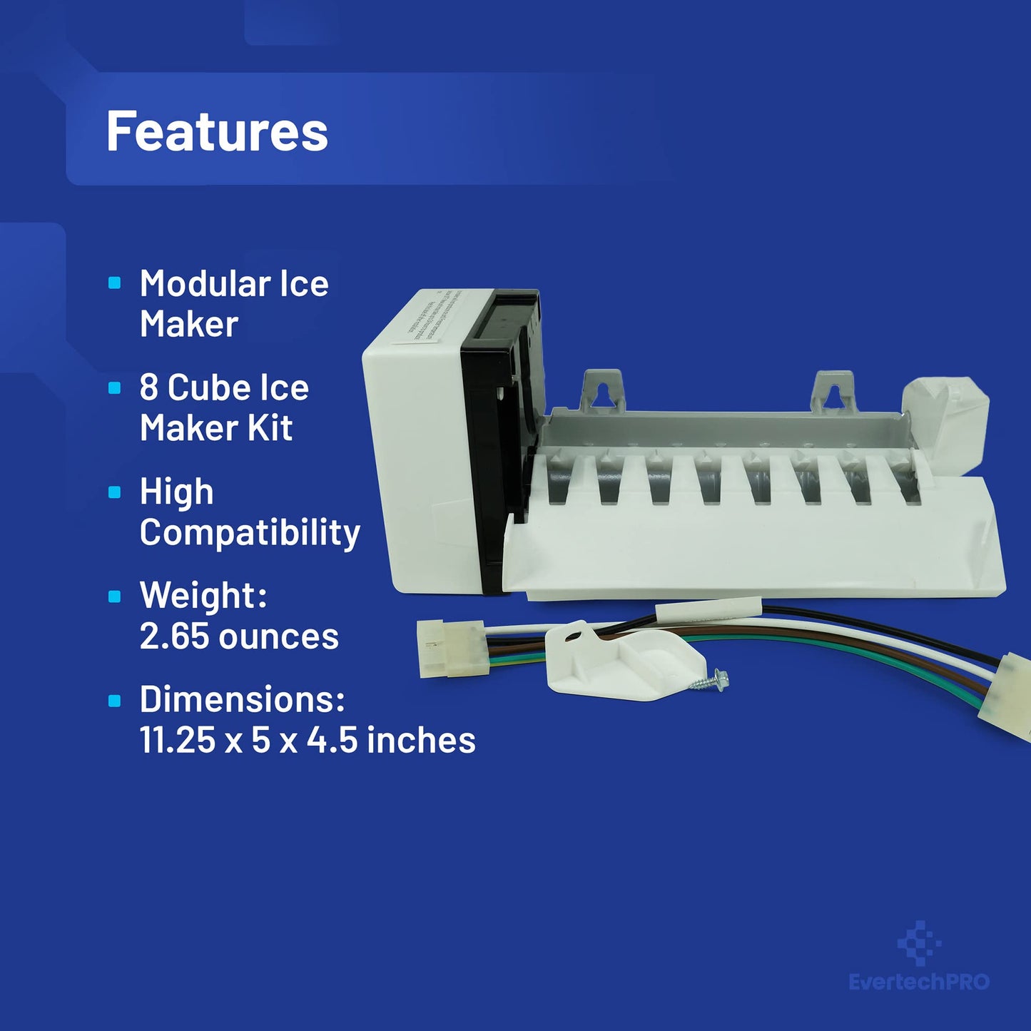 EvertechPRO 2198597 Icemaker Replacement for Whirlpool Refrigerator W10122502 626663 1016069 2198678