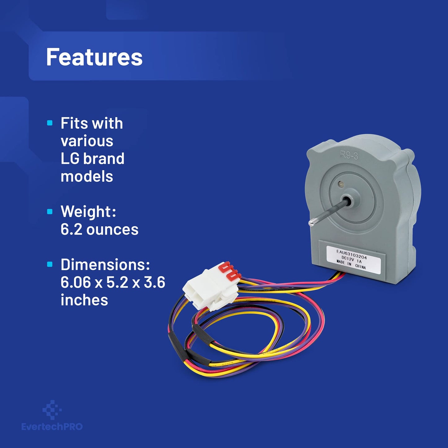 EvertechPRO EAU63103204 DC Motor Replacement for LG Refrigerator 4324005 PS11761149