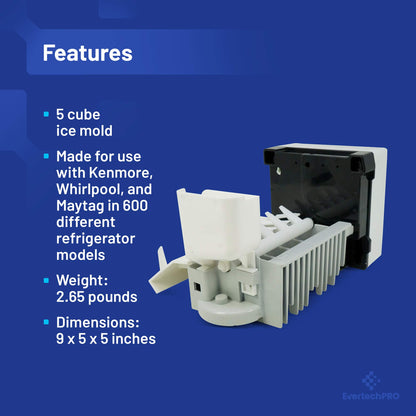EvertechPRO W10190961 Icemaker Replacement for Whirlpool Refrigerator 2212352 W10122503 1468991 2212353