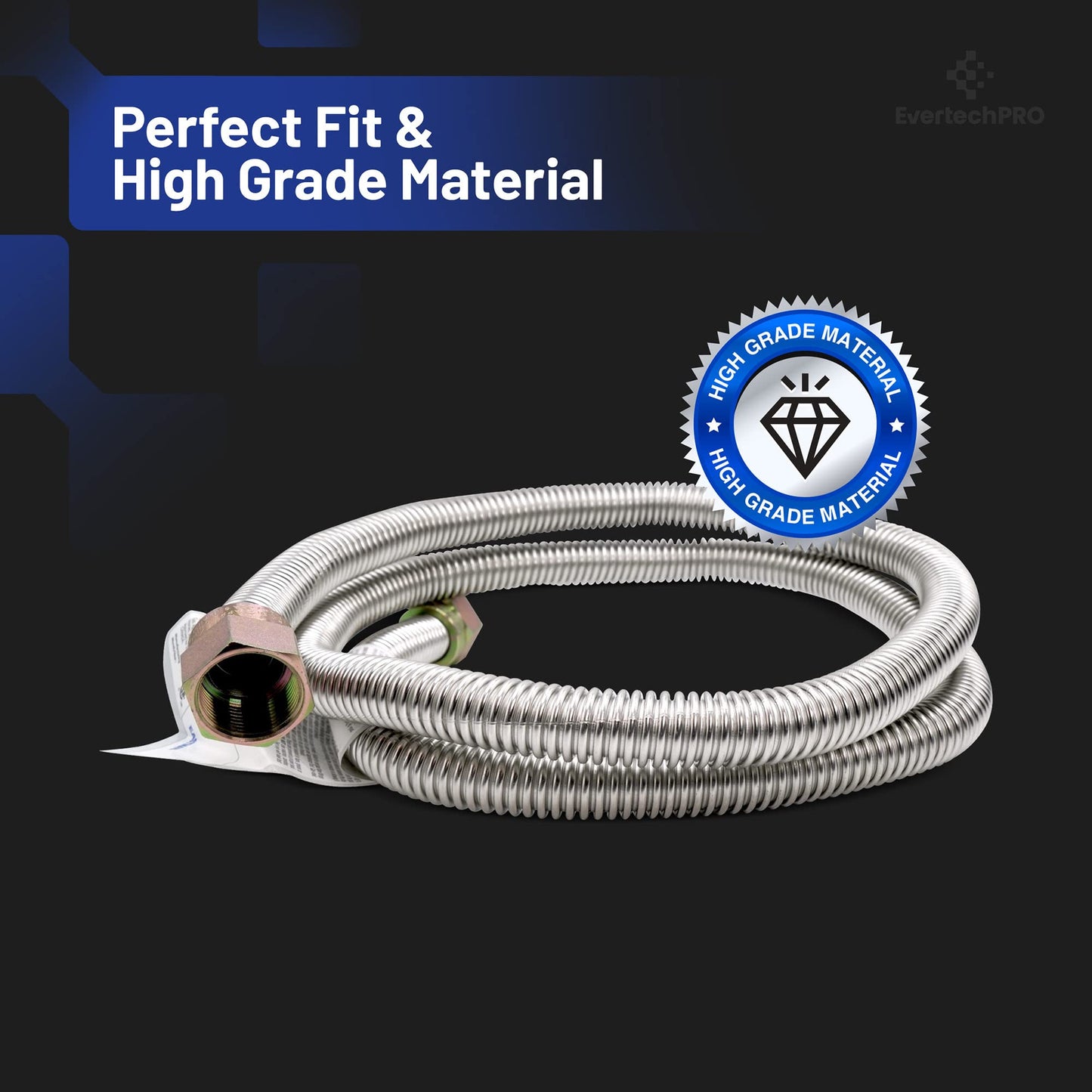 EvertechPRO 49698 5ft Gas Range Connector 60" Stainless Steel Range Gas Line for Stove or Kitchen Range Leakproof and Long Lasting with 5/8 OD Hose Corrugated Pipe and 1/2 in MIP x 1/2 in MIP fittings