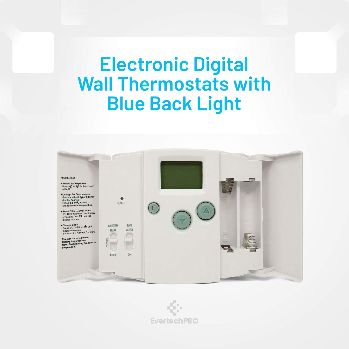EvertechPRO 43054 Digital Wall Thermostat Replacement for Universal HVAC
