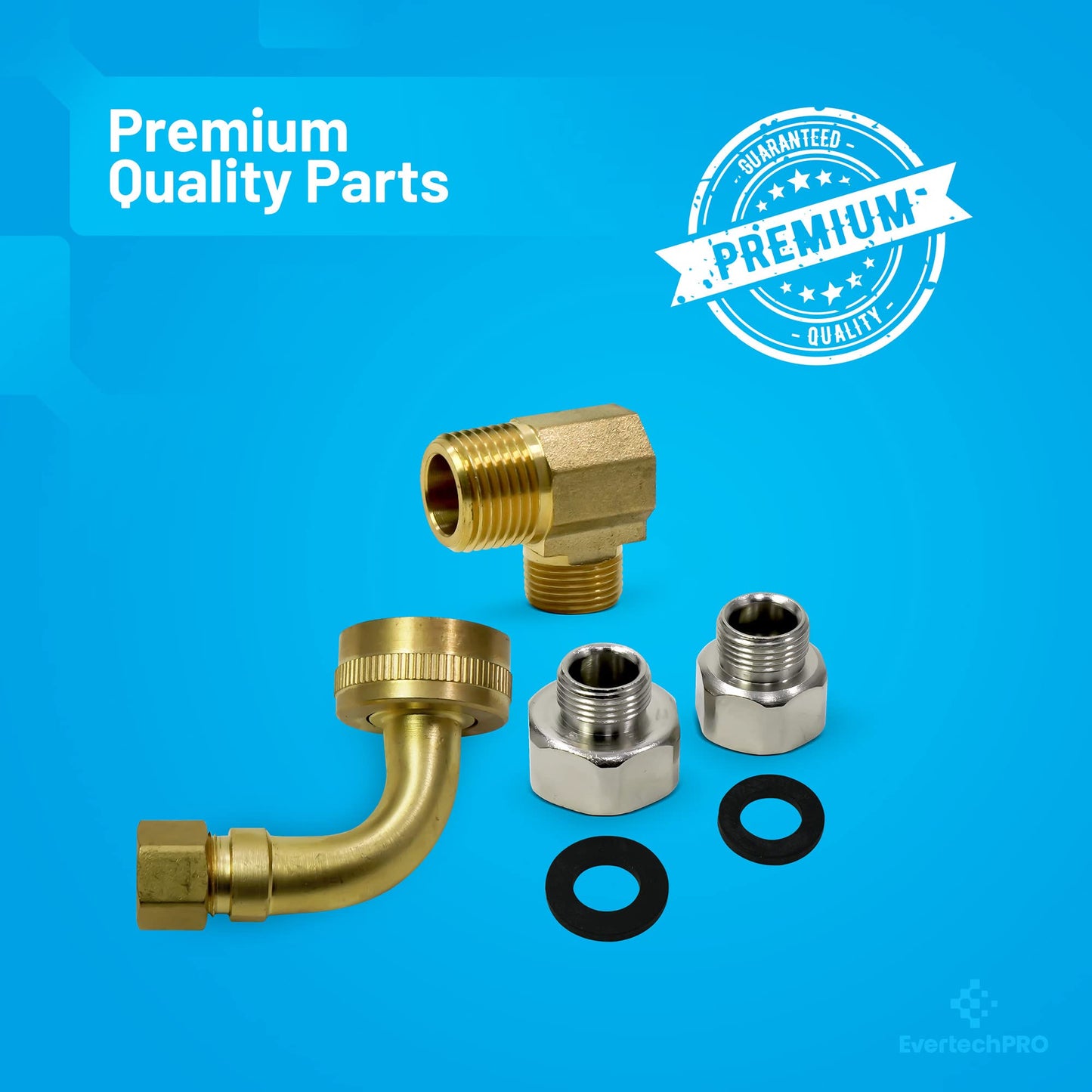 EvertechPRO 383860KIT Universal Dishwasher Installation Kit 5ft Supply Line and Hookup Kit with Fittings Elbows and Washers Stainless Steel Braided Hose 3/8" Compression X 3/8" MIP Elbow X 60"