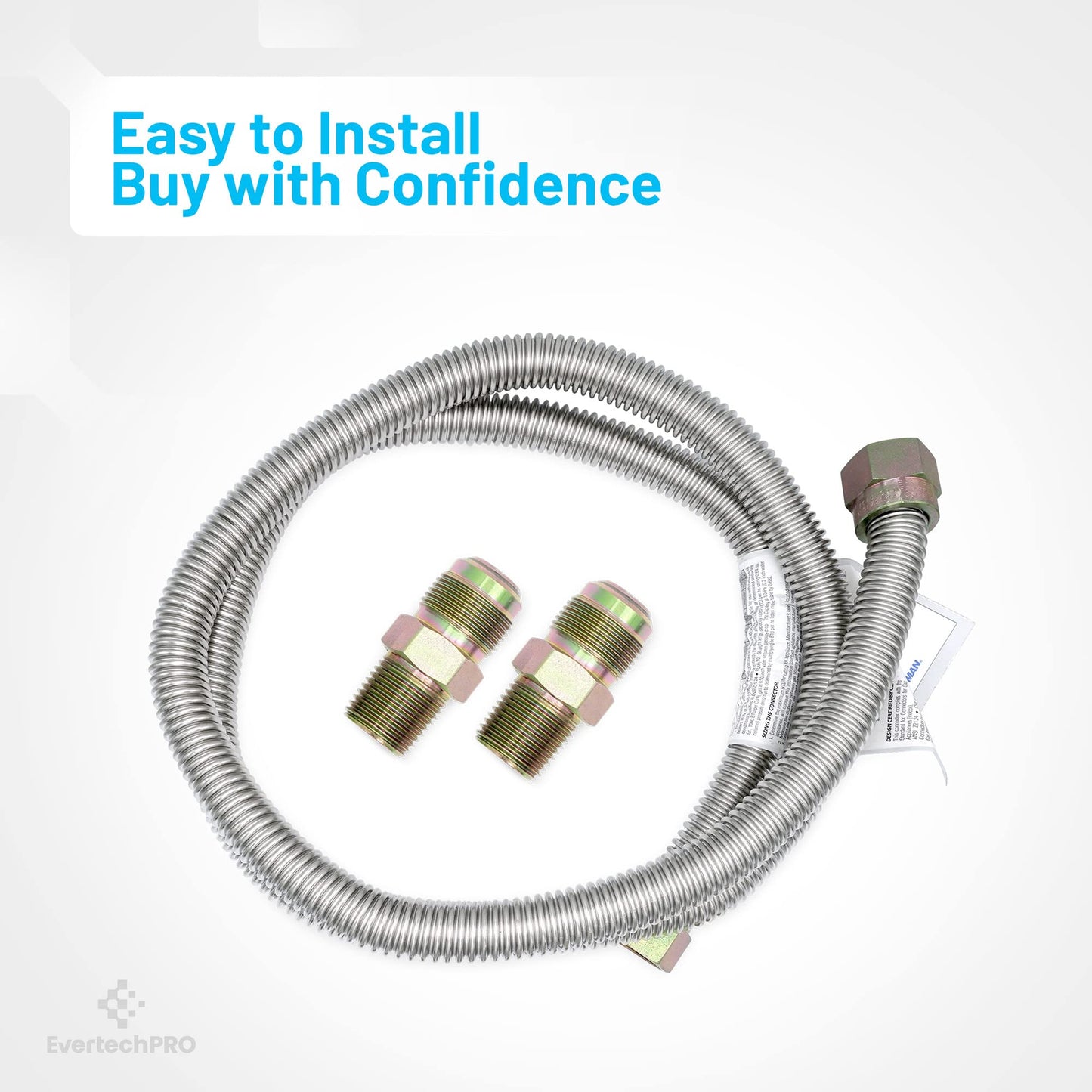 EvertechPRO 49698 5ft Gas Range Connector 60" Stainless Steel Range Gas Line for Stove or Kitchen Range Leakproof and Long Lasting with 5/8 OD Hose Corrugated Pipe and 1/2 in MIP x 1/2 in MIP fittings