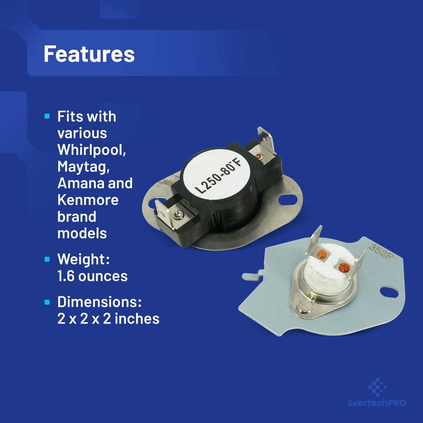 EvertechPRO 279769 Thermal Cut Ofresh Food Kit Replacement for Whirlpool Dryer 279548 2796769 279769 2821