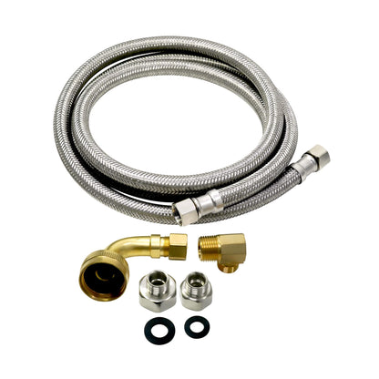EvertechPRO 383860KIT Universal Dishwasher Installation Kit 5ft Supply Line and Hookup Kit with Fittings Elbows and Washers Stainless Steel Braided Hose 3/8" Compression X 3/8" MIP Elbow X 60"