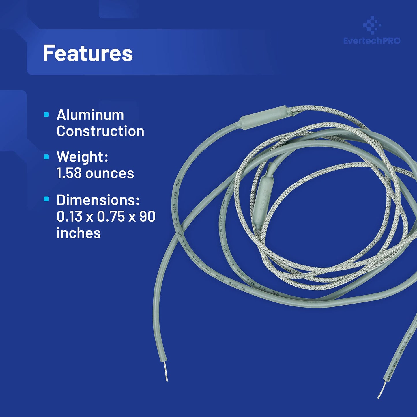 EvertechPRO SH203 Braided Aluminum Heater Size 44 inch Leads 23 inch Watts 55W Volts 115V
