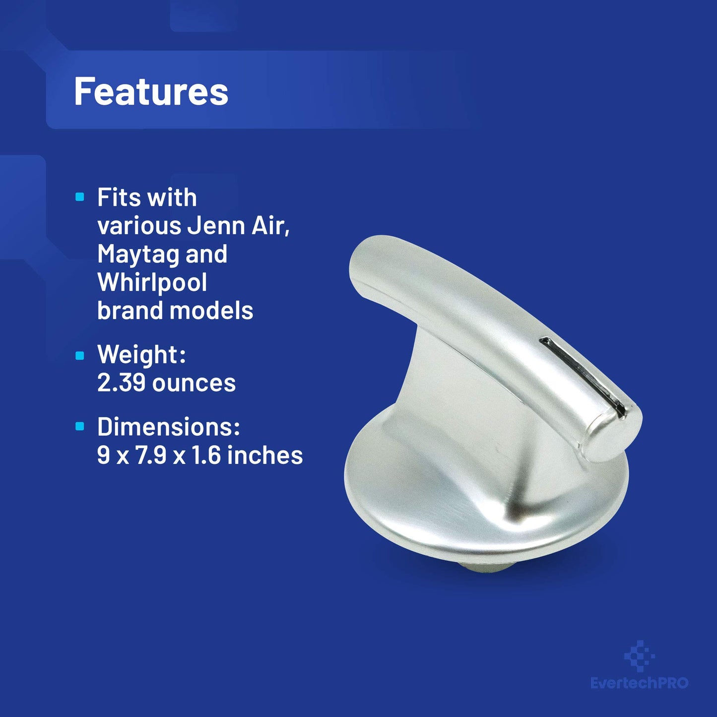 EvertechPRO 7737P245-60 Knob Chr Replacement for Whirlpool Cooktop 74007918