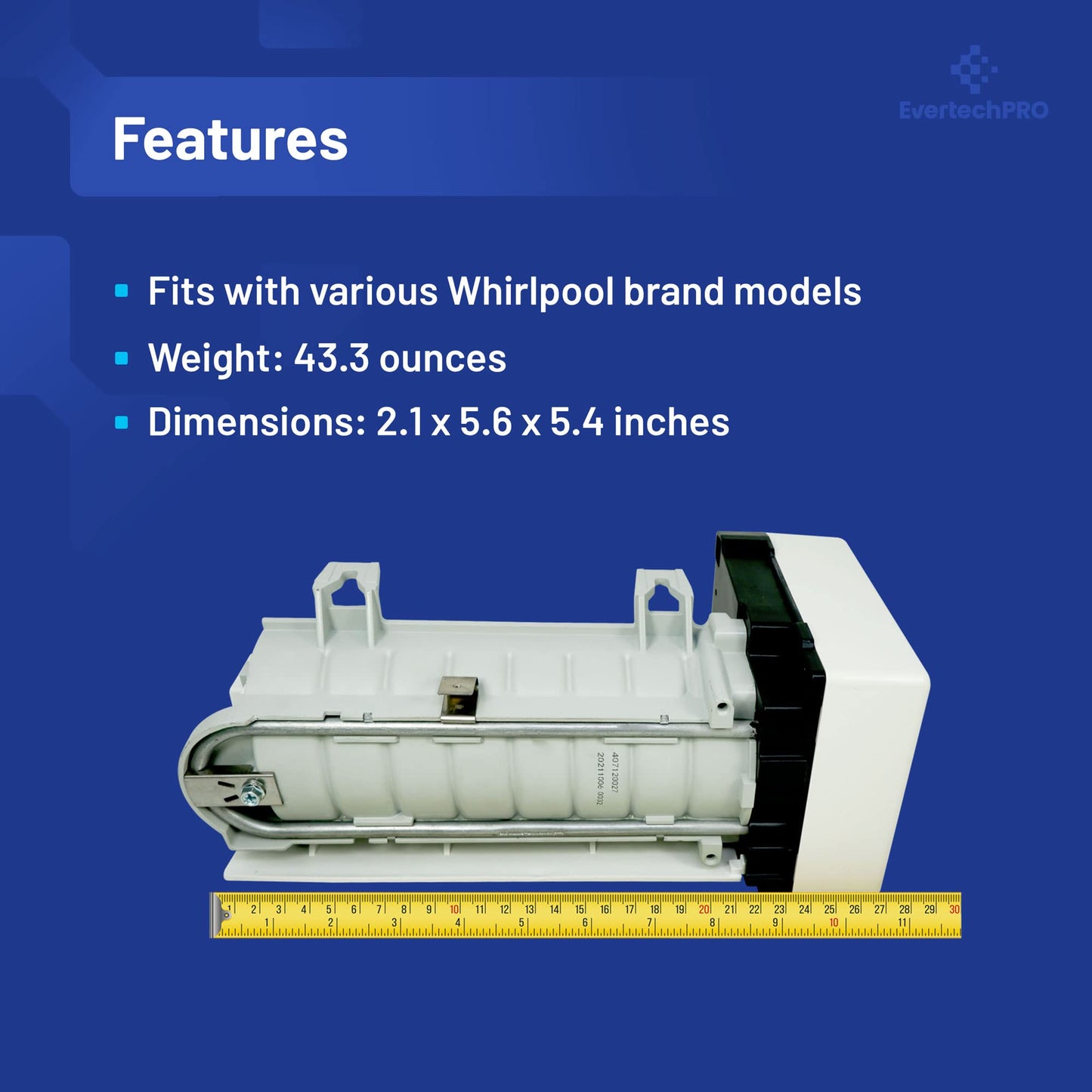 EvertechPRO Refrigerator Icemaker Replacement for Whirlpool W10190965 W10122506 626662 626661 1471727