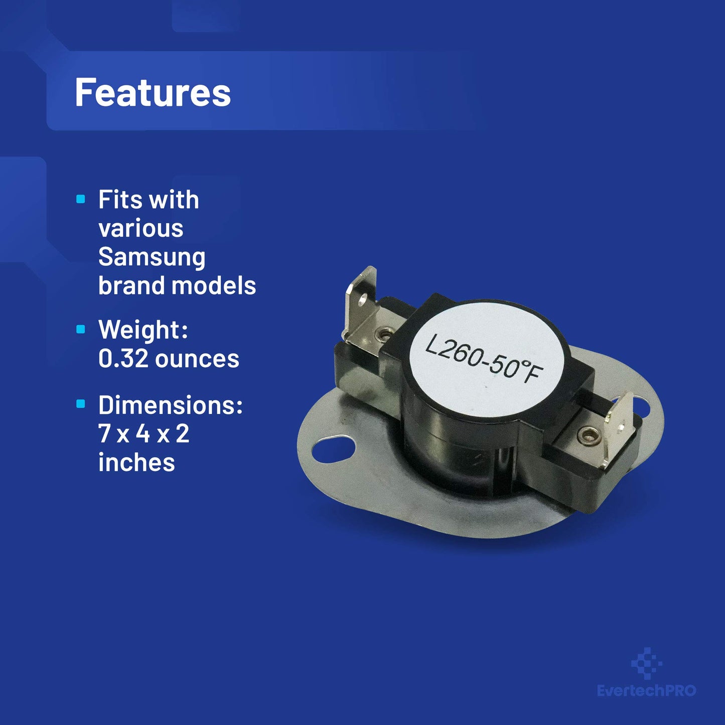 EvertechPRO DC47-00018A Thermostat Pack of 2 Replacement for Samsung Dryer 1122485