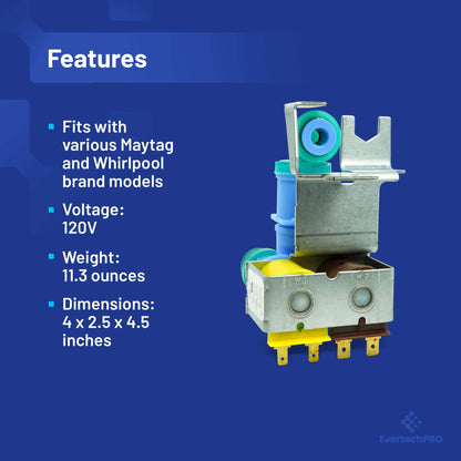 EvertechPRO Refrigerator Water Inlet Valve Replacement for Whirlpool 67005154 67005154 1071263 67003818 8208153