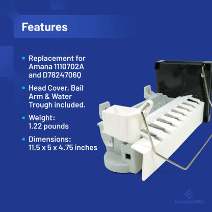 EvertechPRO 1110702A Ice Maker Replacement for Whirlpool Refrigerator D7824706Q D7567105 D7567105A