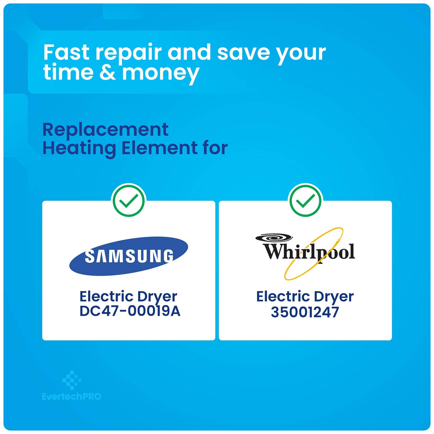 EvertechPRO DC47-00019A Kit for Samsung Dryer Heating Element All In One Heater Assembly with DC47-00018A DC96-00887A DC47-00016A DC32-00007A Thermostat Sets Aslo fit Whirlpool 35001247 35001193