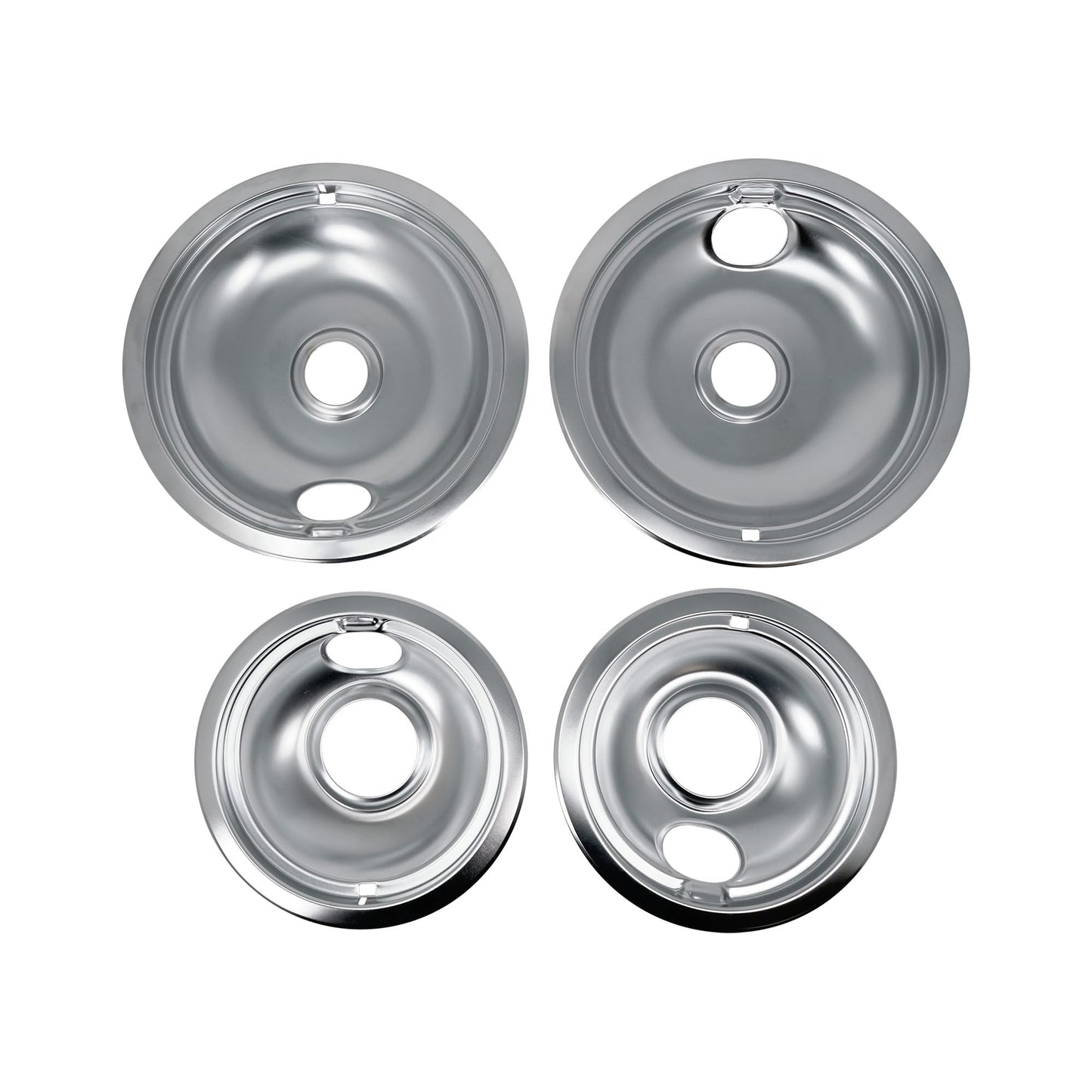 EvertechPRO 4 Pack Range Stove Top Drip Pans 2pc 6 Inch And 2pc 8 Inch Replacement for Whirlpool W10196405 W10196406 308649K 0042142 0042169 0064676