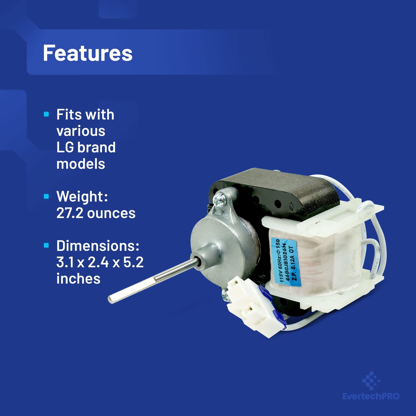 EvertechPRO Refrigerator Motor(Mech) Cooling Replacement for LG 4680JB1026H 1330001 AH3523107 EA3523107 PS3523107