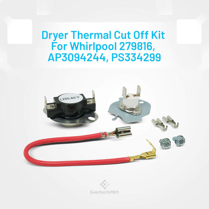 EvertechPRO 279816 Thermal Cutoff Kit Pack of 2 Replacement for Whirlpool Dryer 2651 3399848 3977393 AH334299