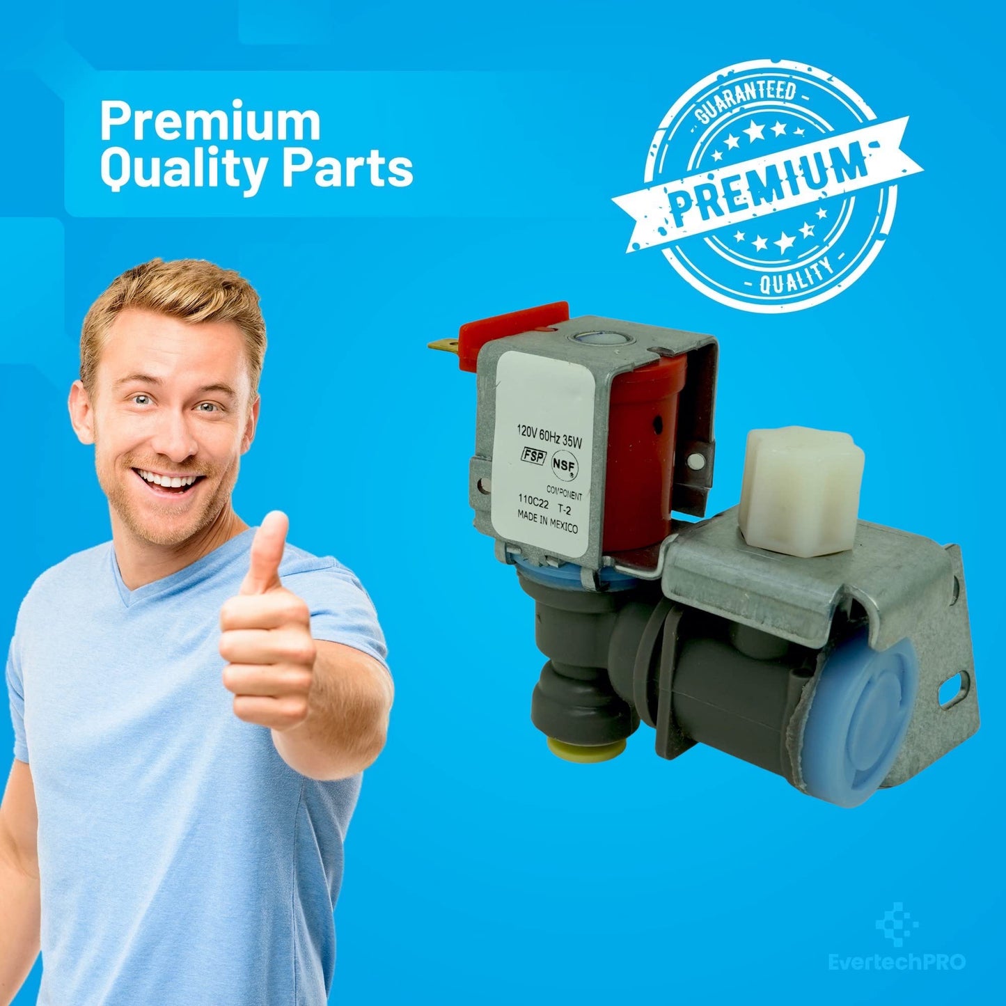 EvertechPRO W10279909 Refrigerator Valve for WPW10279909 W10498995 Original Version