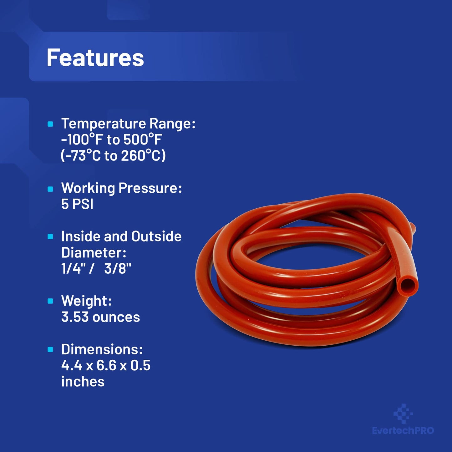 EvertechPRO RED SILICONE TUBING 1/4 5Ft For HVAC and Refrigeration
