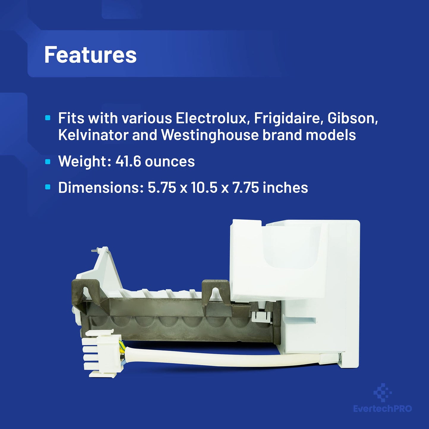 EvertechPRO 5303918344 Icemaker Replacement for Frigidaire Refrigerator 241696501 5304436617 241627701 241680601