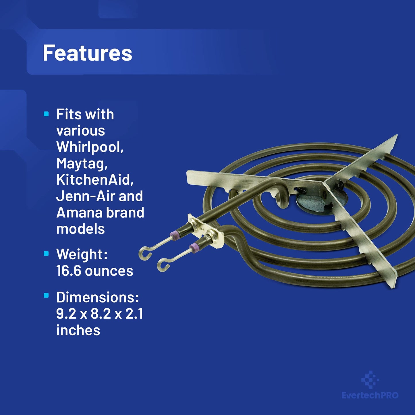 EvertechPRO MP21YA Burner Element Replacement for Whirlpool Range W10259865 14205027 1938256 1938274