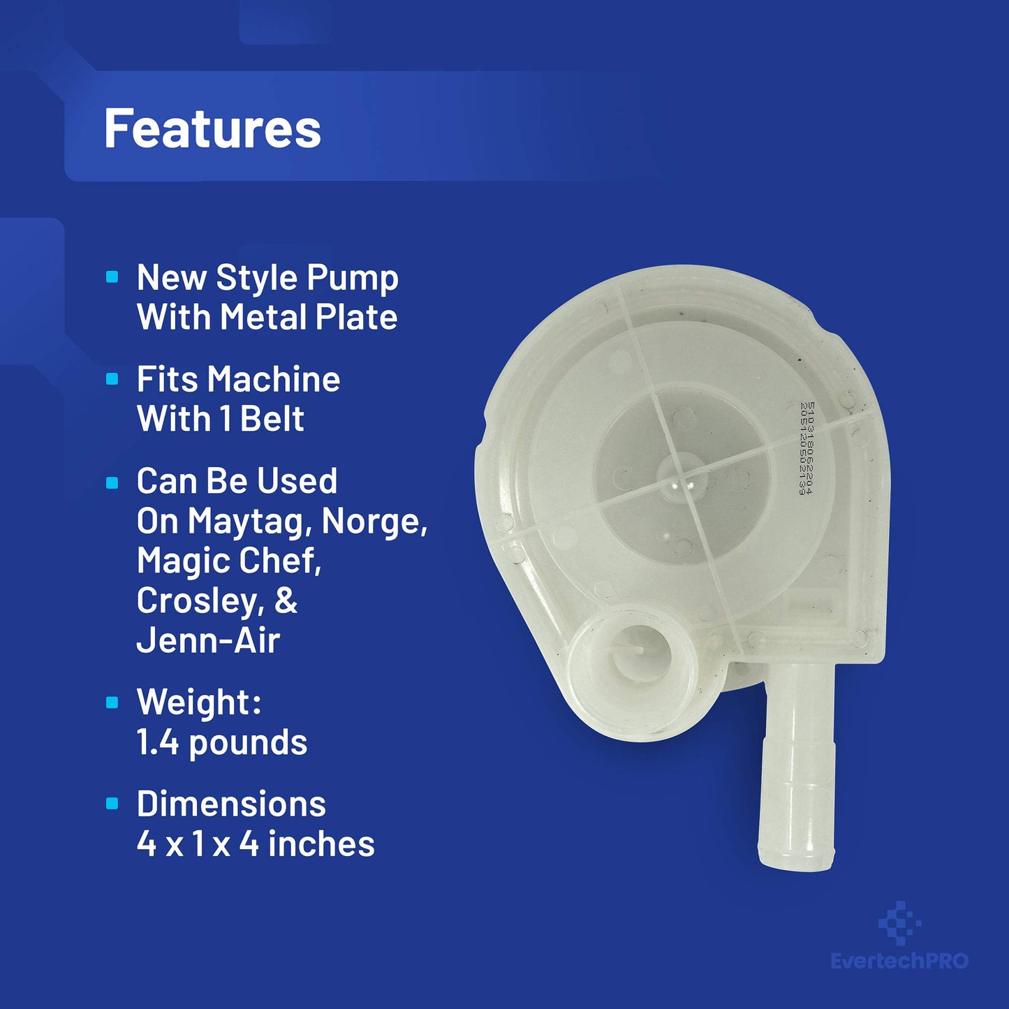 EvertechPRO Washer Drain Pump Assembly Replacement for Admiral 35-6465 21001906 1480289 21001589 21001732