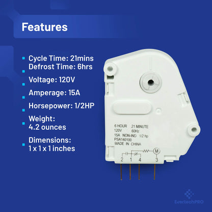 EvertechPRO 7014648 Defrost Timer Replacement for Sub Zero Refrigerator 3081050 3-08-105-0