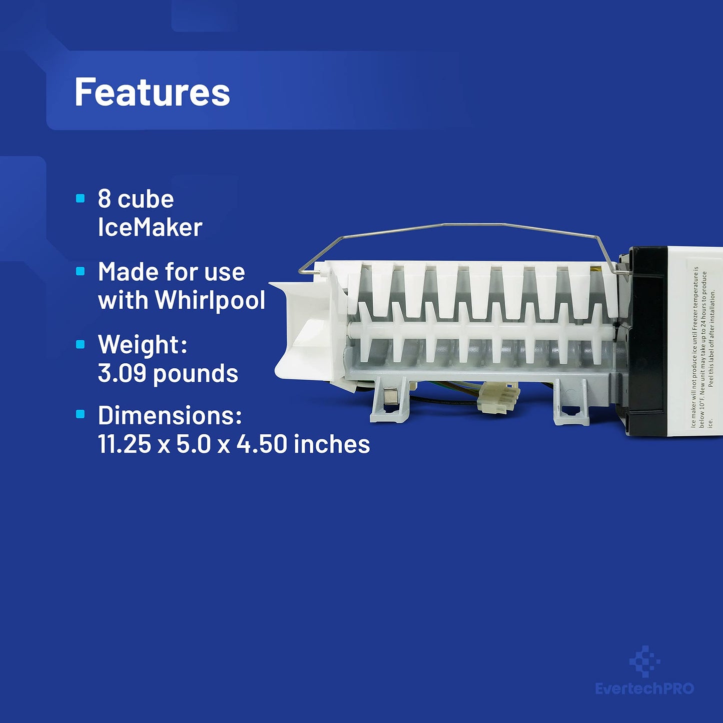 EvertechPRO W10884390 Icemaker Replacement for Whirlpool Appliance W10469286 W10377152 WPW10377152 PS11765620