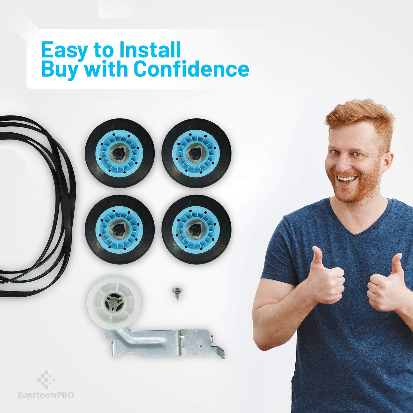 EvertechPRO DC97-16782A-6PCKIT All-in-one Repair Maintenance Kit Includes 4pc of Drum Rollers DC93-00634A Idler Pulley and 6602-001655 Belt Replacement for Samsung Dryer 6602-001655 DC93-00634A EAP422