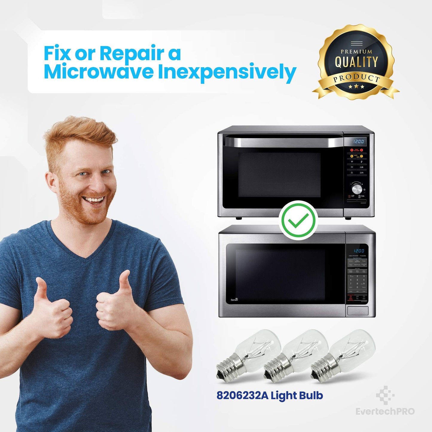 EvertechPRO 8206232A Light Bulb 40W E17 125V Replacement for Whirlpool Maytag Microwave 8206232 1890433 AH2376034 EA2376034