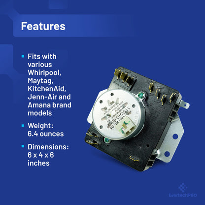 EvertechPRO W10185981 Timer Replacement for Whirlpool Dryer 1481704 AH2348530 EA2348530 PS2348530