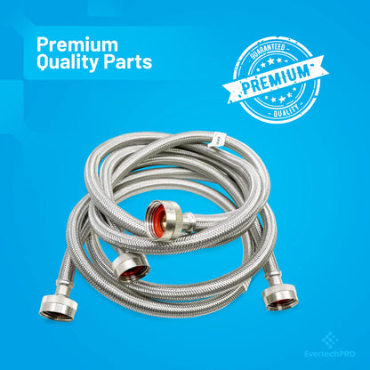 EvertechPRO 5' Stainless-Steel Washing Machine Hose - 2 Pack - 3/4” MIP Connectors - Universally Compatible Burst Proof Water Inlet Supply Lines - 60”