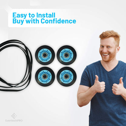 EvertechPRO DC97-16782A-5PCKIT All-in-one Repair Maintenance Kit Includes 4pc of Drum Roller and 6602-001655 Belt Replacement for Samsung Dryer 6602-001655 EAP4221885 PS4218839 EAP42188392027851