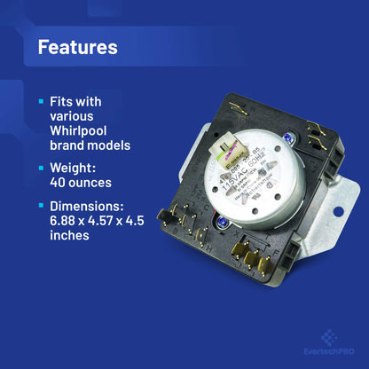 EvertechPRO W10185992 for Whirlpool Dryer Timer Replacement, Durable and Easy to Install, Universal Dryer Timer WPW10185992 Compatible with Whirlpool Dryer Timer and Most Top Brand Dryers