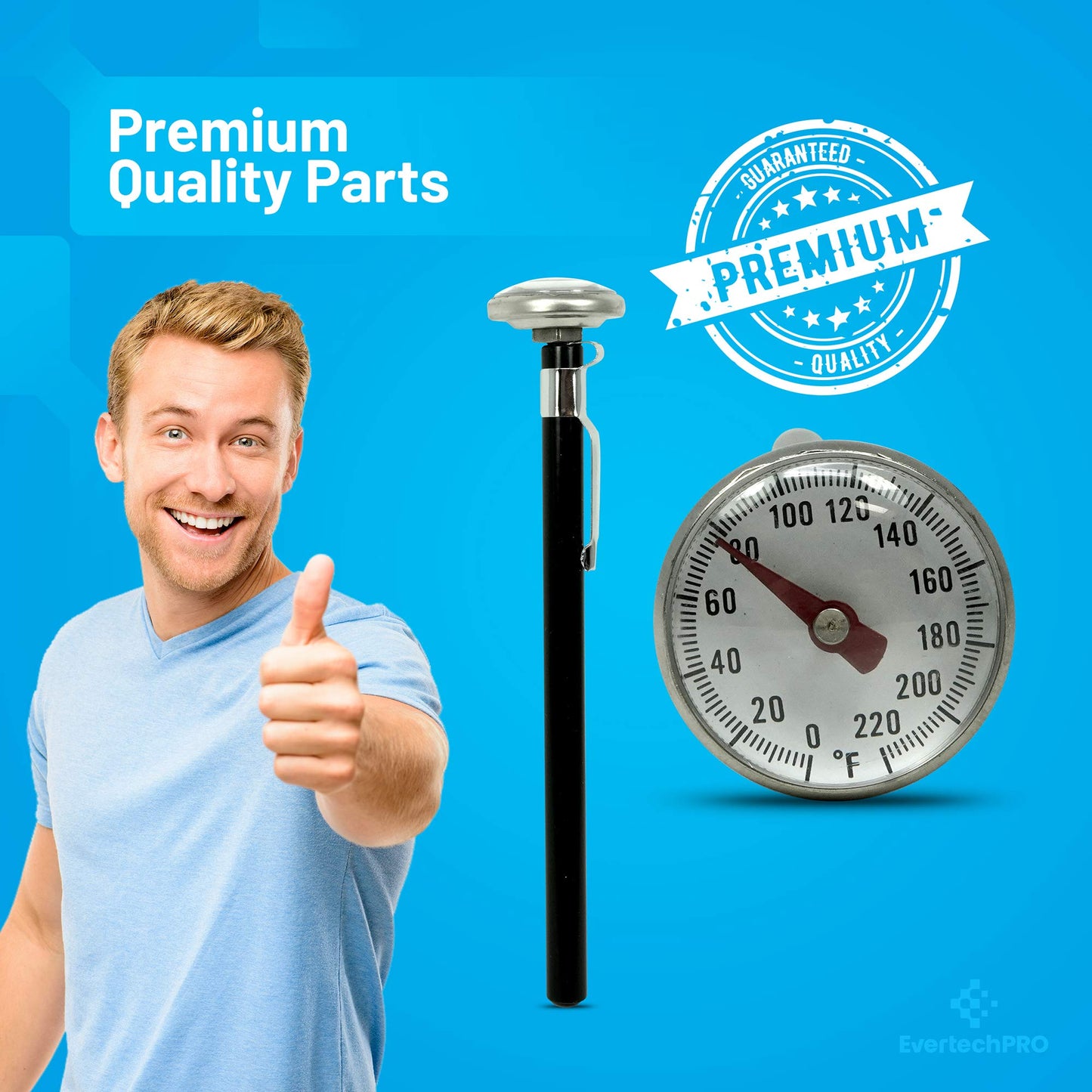 EvertechPRO ST02 Pocket Dial Thermometer Replacement for Universal HVAC