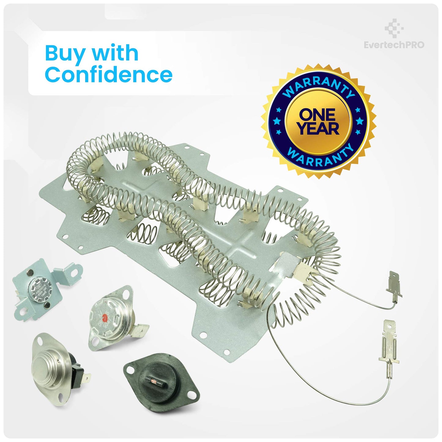 EvertechPRO DC47-00019A Kit for Samsung Dryer Heating Element All In One Heater Assembly with DC47-00018A DC96-00887A DC47-00016A DC32-00007A Thermostat Sets Aslo fit Whirlpool 35001247 35001193