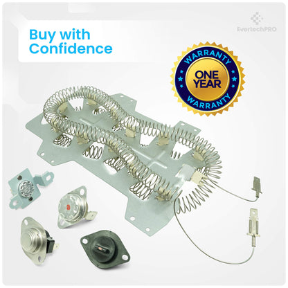 EvertechPRO DC47-00019A Kit for Samsung Dryer Heating Element All In One Heater Assembly with DC47-00018A DC96-00887A DC47-00016A DC32-00007A Thermostat Sets Aslo fit Whirlpool 35001247 35001193