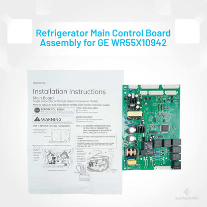 EvertechPRO WR55X10942C Refrigerator Main Control Board Replacement for GE WR55X10942 WR55X10335 WR55X10151 1531075