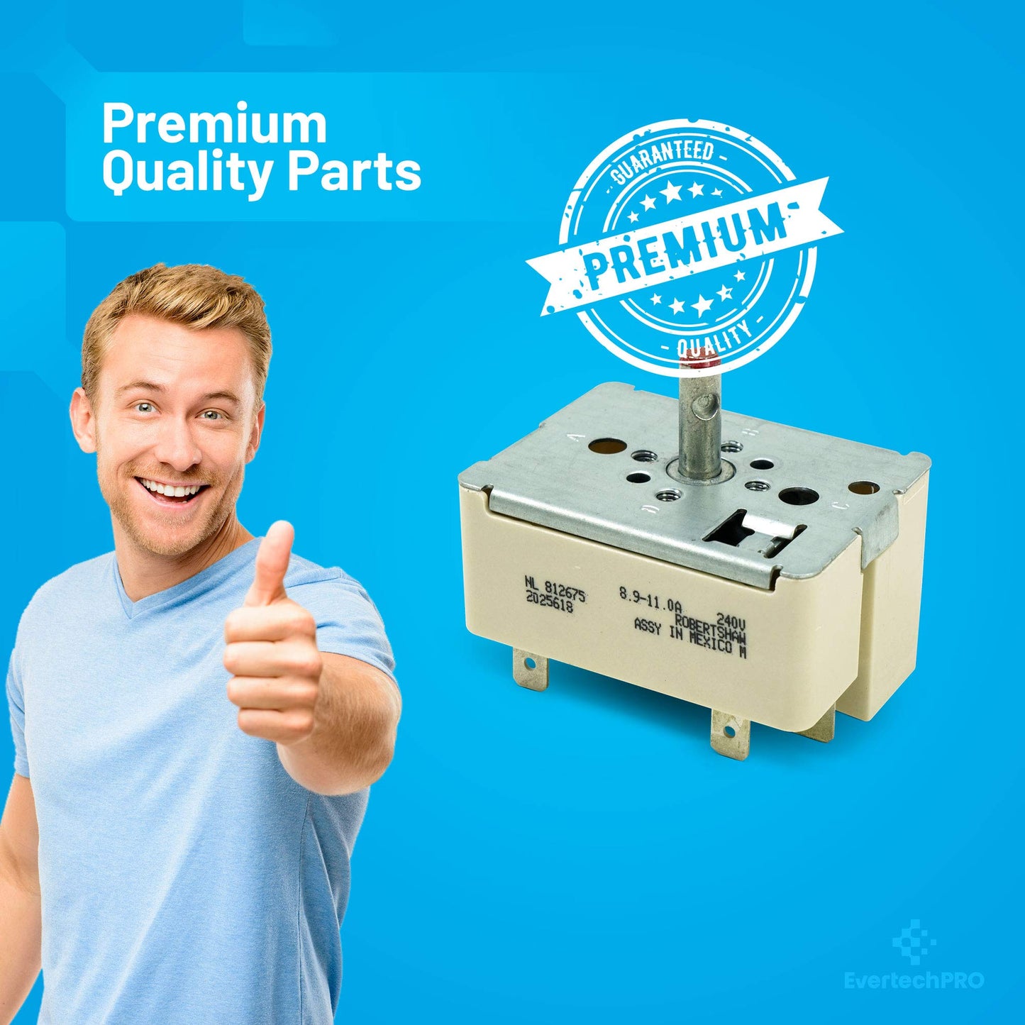 EvertechPRO Range Infinite Switch Control Replacement for Whirlpool 7403P372-60 7403P239-60 7403P239-60 2275 AH2089438 EA2089438