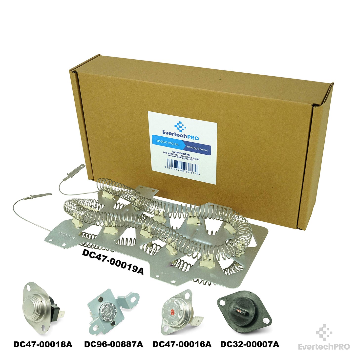 EvertechPRO DC47-00019A Kit for Samsung Dryer Heating Element All In One Heater Assembly with DC47-00018A DC96-00887A DC47-00016A DC32-00007A Thermostat Sets Aslo fit Whirlpool 35001247 35001193